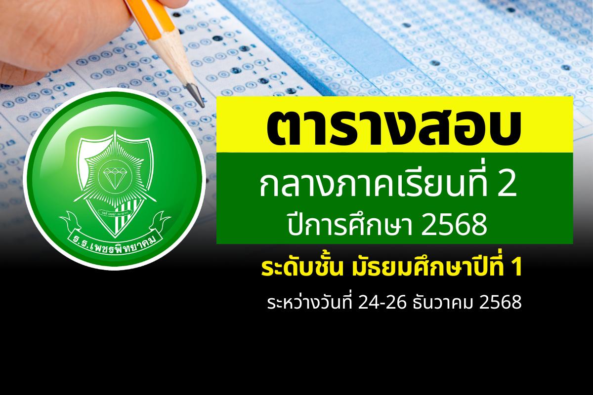 ตารางสอบกลางภาคเรียนที่ 2 ปีการศึกษา 2568 ระดับชั้น ม.1 ระหว่างวันที่ 24-26 ธันวาคม 2568