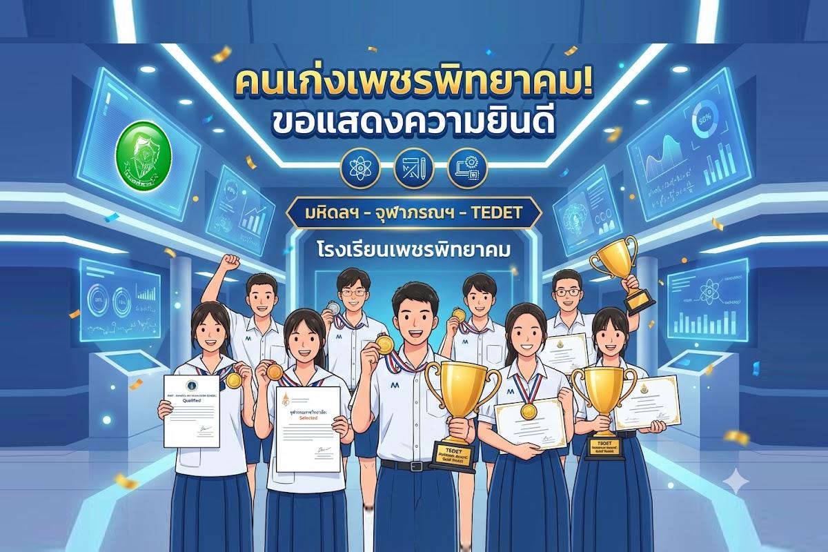 คนเก่งเพชรพิทยาคม! ขอแสดงความยินดีกับนักเรียนที่ผ่านการคัดเลือกโรงเรียนมหิดลฯ - จุฬาภรณฯ และได้รับรางวัลระดับประเทศ TEDET