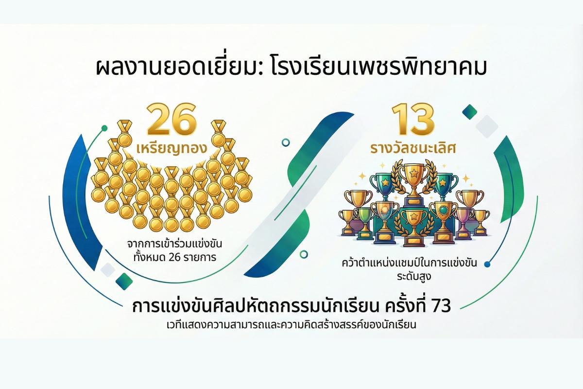 เพชรพิทยาคม คว้า 13 แชมป์! สรุปเหรียญรางวัลศิลปหัตถกรรมฯ ครั้งที่ 73 (26 ทอง จาก 26 รายการ)