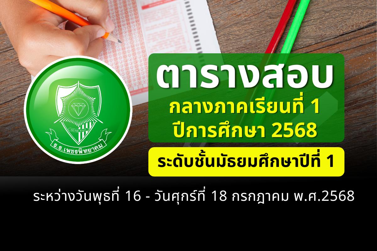 ตารางสอบกลางภาคเรียนที่ 1 ปีการศึกษา 2568 ระดับชั้นมัธยมศึกษาปีที่ 1 ระหว่างวันที่ 16-18 กรกฎาคม 2568