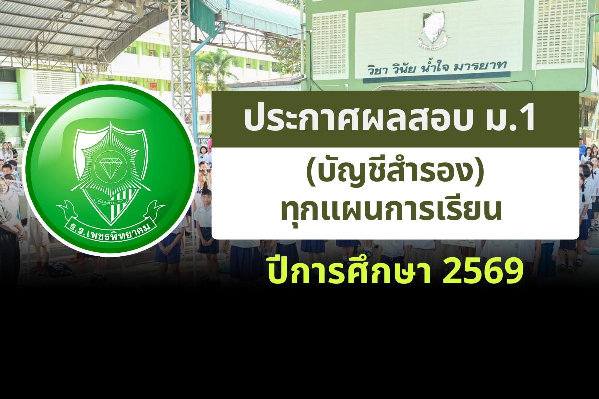 ประกาศโรงเรียนเพชรพิทยาคม เรื่อง ผลสอบ ม.1 (บัญชีสำรอง) ทุกแผนการเรียน ปีการศึกษา 2569