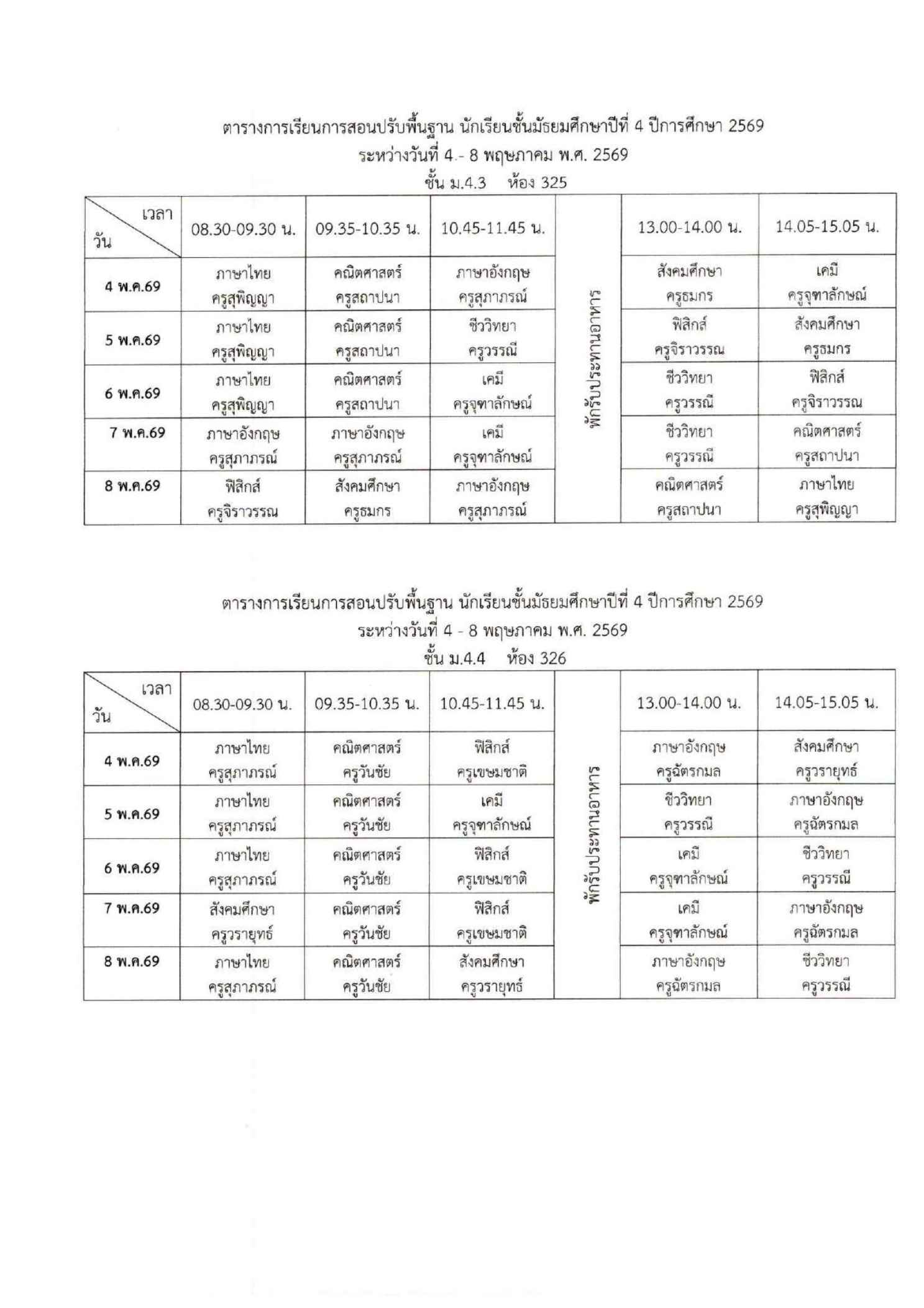 ตารางเรียนปรับพื้นฐาน ม.4 ภาพที่ 2