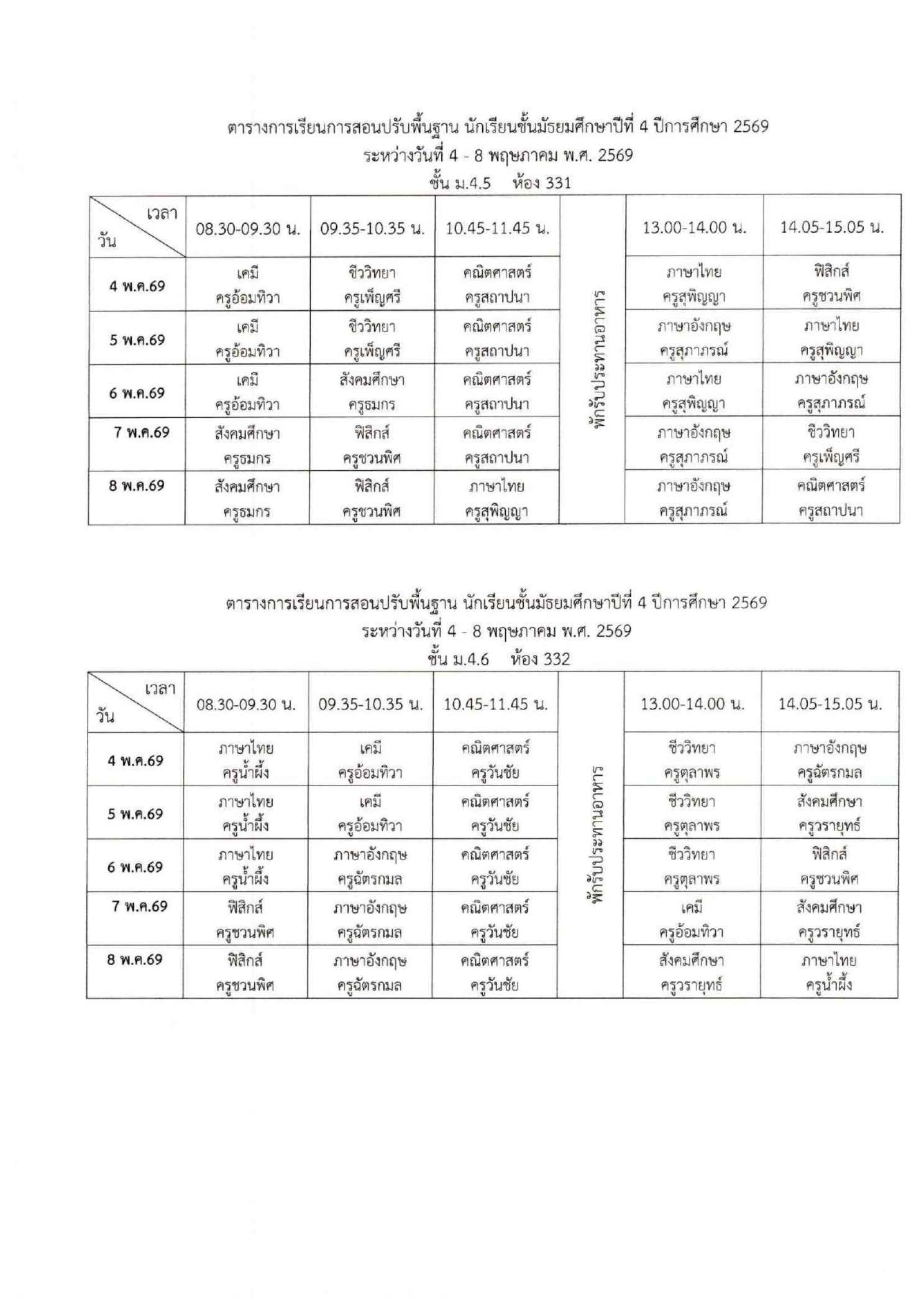 ตารางเรียนปรับพื้นฐาน ม.4 ภาพที่ 3