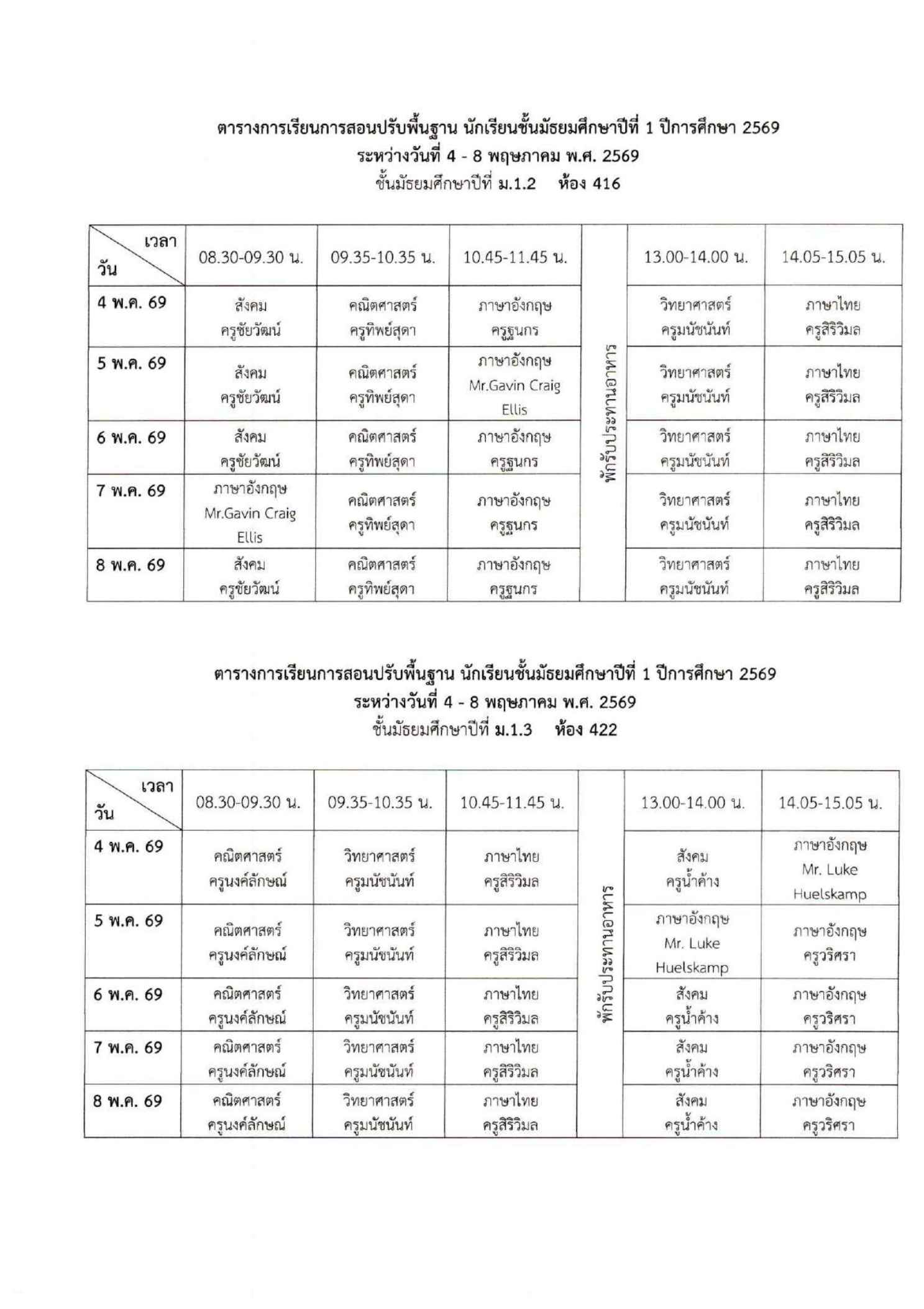 ตารางเรียนปรับพื้นฐาน ม.1 ภาพที่ 2
