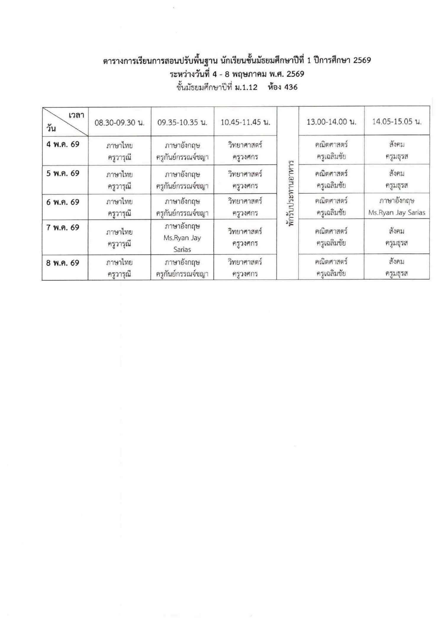 ตารางเรียนปรับพื้นฐาน ม.1 ภาพที่ 7