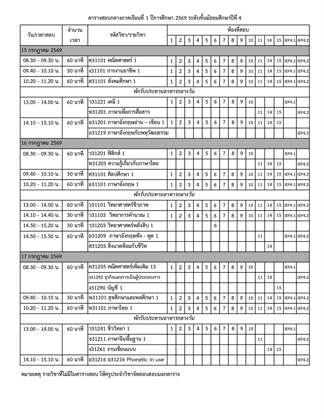 ตารางสอบกลางภาคเรียนที่ 1/2569 โรงเรียนเพชรพิทยาคม ภาพที่ 4